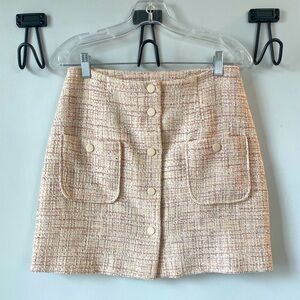 Sandro Paris, light pink textured woven patch pocket button up mini skirt EUC